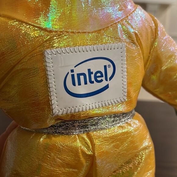 intel Yellow Iridescent Astronaut Space Suit Plush Toy Action Doll EUC 13” long - Picture 7 of 7